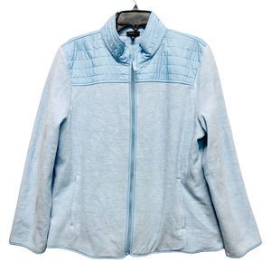 Talbots Womens Jacket XL Blue High Neck Zips Pockets Fleece Cotton Blend